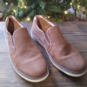 J&M Sheepskin Slip-On Loafers Perforated Brown
